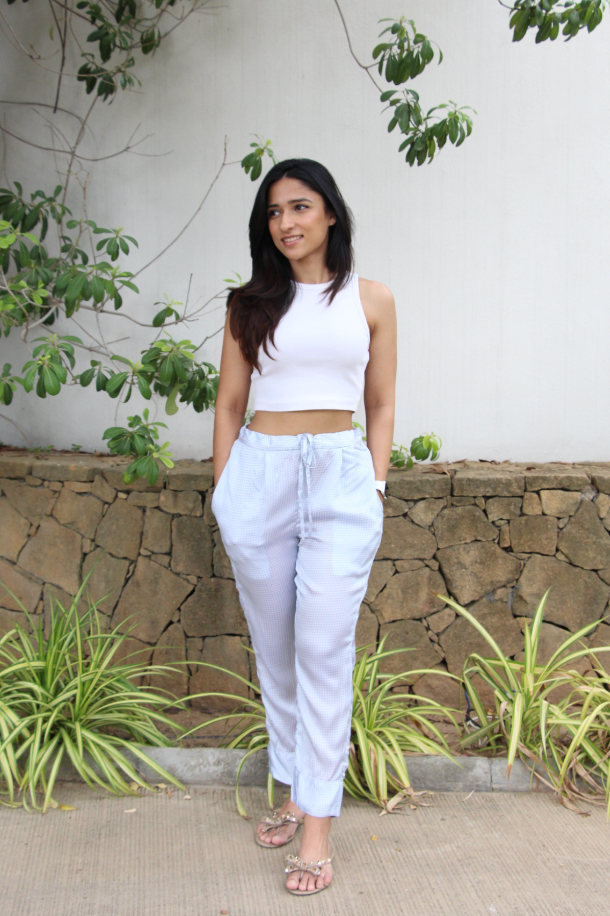 Houndstooth Satin Pants