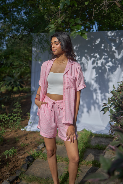 Pink Houndstooth Shorts